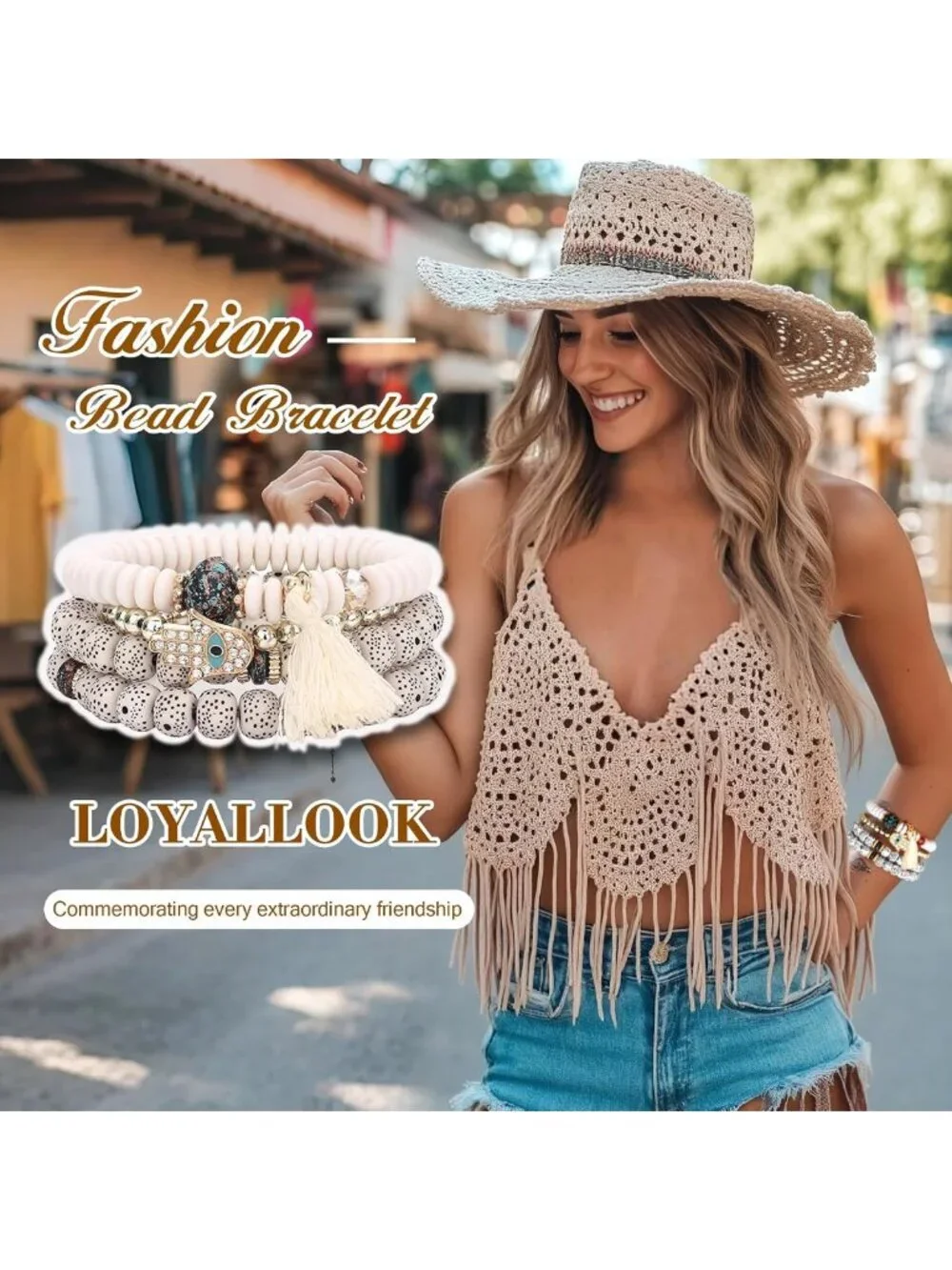 Bohemian Stackable Bead Bracelets Set for Women - Stretch Multilayered Jewelry